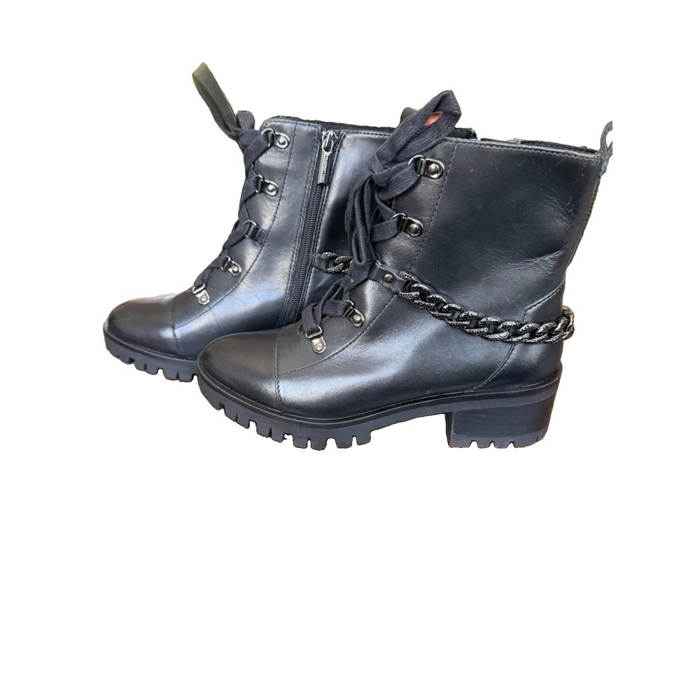 NEW Karl Lagerfeld Patrice Chain Combat Boots Leather/Synthetic 8 38.5B Mid Heel